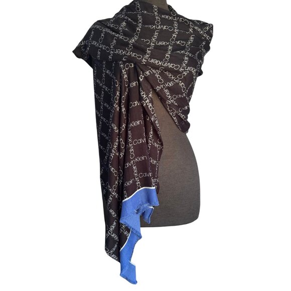 Calvin Klein Black Scarf with Allover Logo in White & Blue - Picture 4 of 7